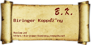Biringer Koppány névjegykártya