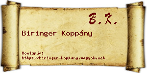 Biringer Koppány névjegykártya